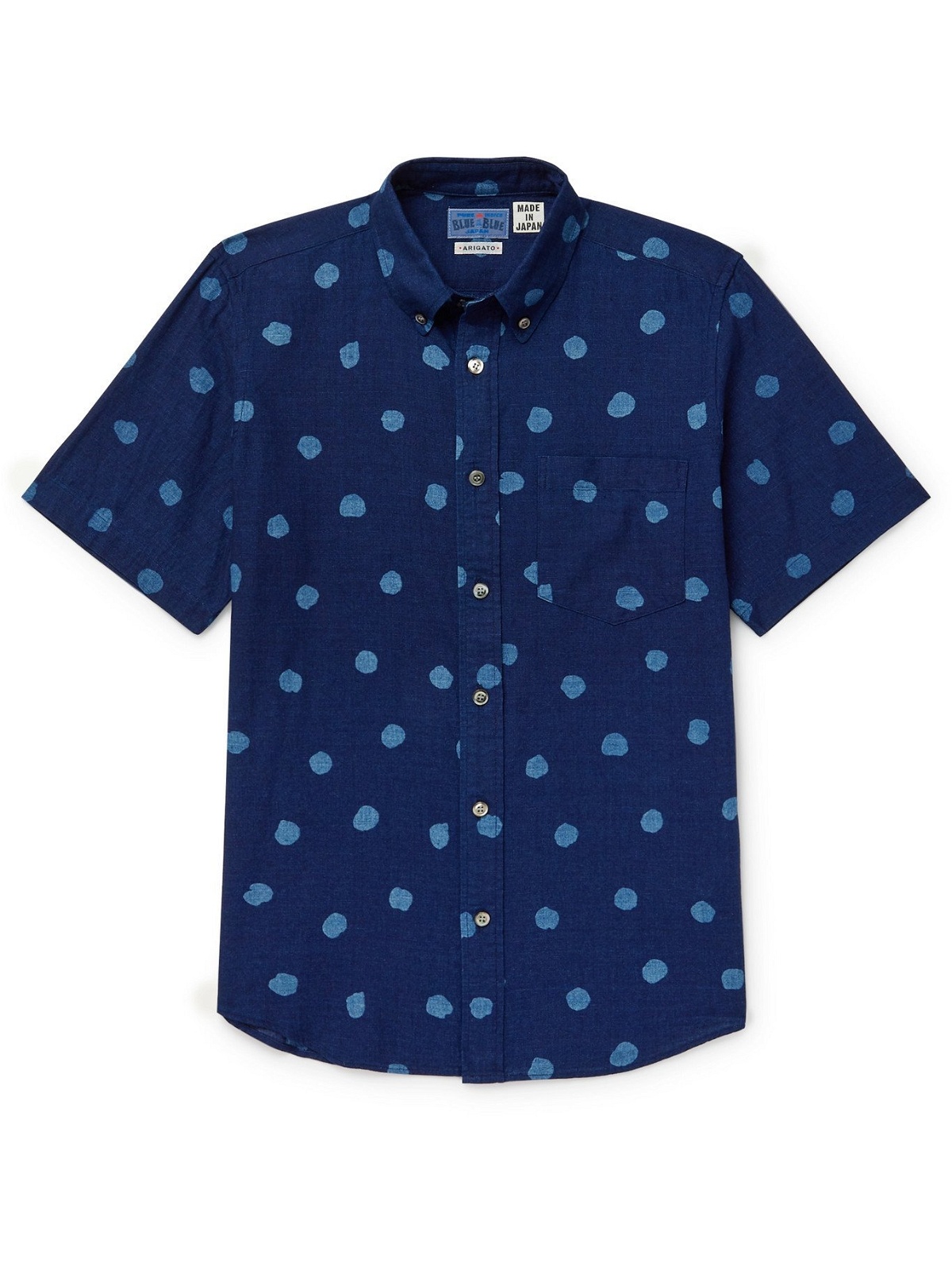 Photo: BLUE BLUE JAPAN - Button-Down Collar Indigo-Dyed Polka-Dot Cotton Shirt - Blue