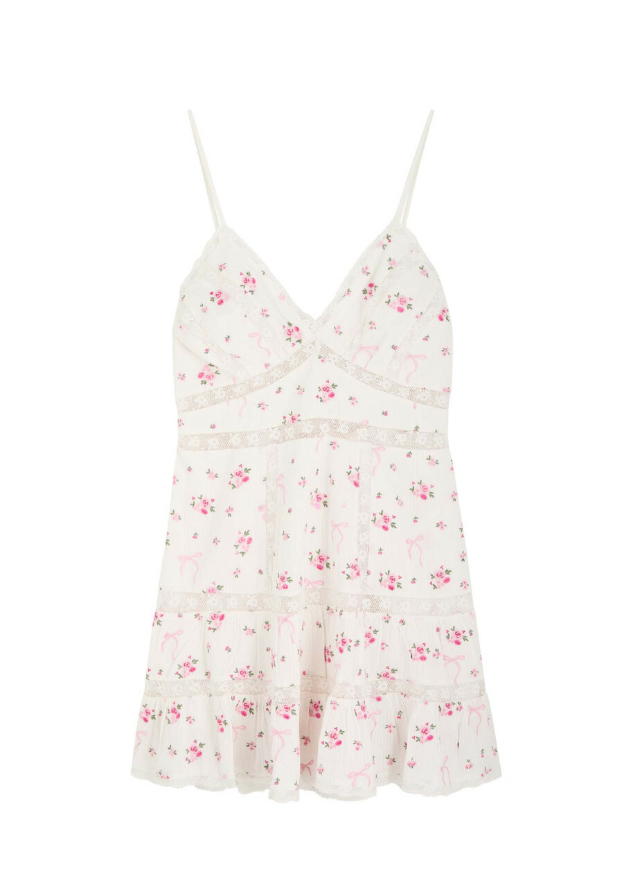 Loveshackfancy Solbina Ribbed Floral and Bow-embroidered Cotton Mini Dress  Pink And White LoveShackFancy