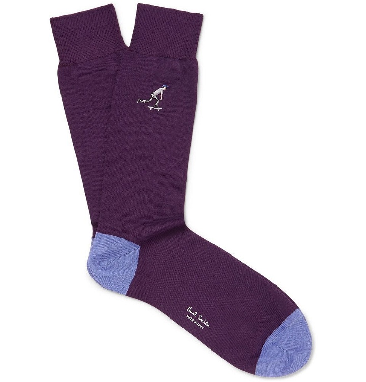 Photo: Paul Smith - Embroidered Cotton-Blend Socks - Purple