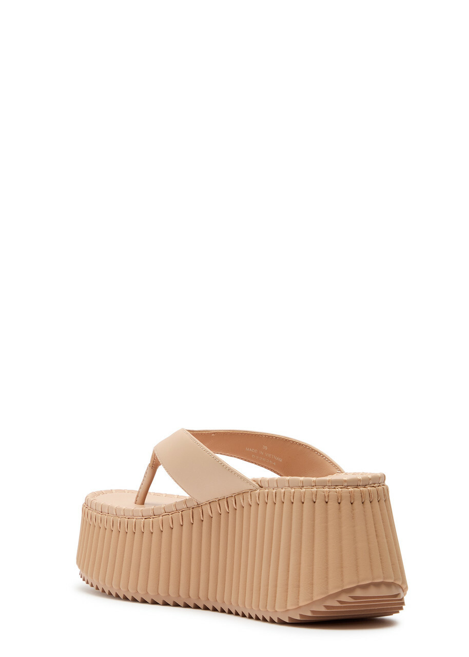 Chloe Nama 80 Thong Leather Wedge Sandals Cream