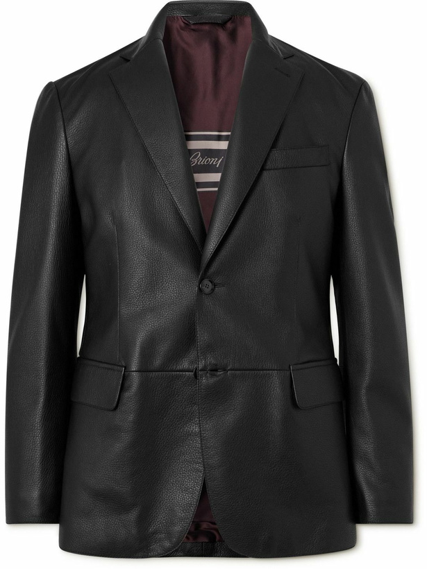 Photo: Brioni - Slim-Fit Full-Grain Leather Blazer - Black