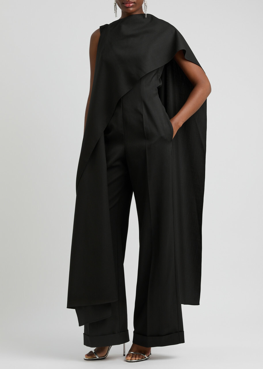 Roksanda Valerya Cape-effect Wool Jumpsuit Black