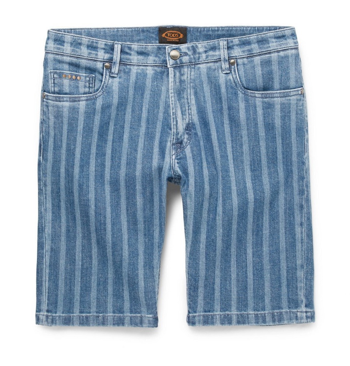 Photo: Tod's - Slim-Fit Striped Stretch-Denim Shorts - Men - Blue