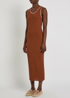 Tods Scoop-neck Cotton-knit Midi Dress Terracotta