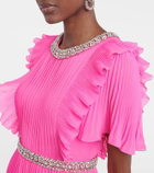 Self-Portrait Embellished plissé chiffon maxi dress