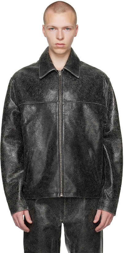 Photo: GUESS USA Black Cracked Leather Jacket