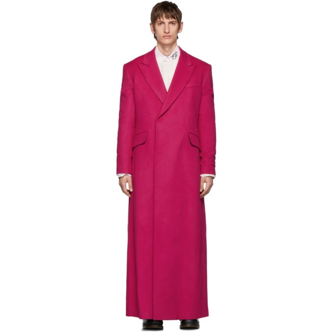 Photo: Raf Simons Pink Wool Double-Breasted Long Coat