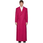 Raf Simons Pink Wool Double-Breasted Long Coat