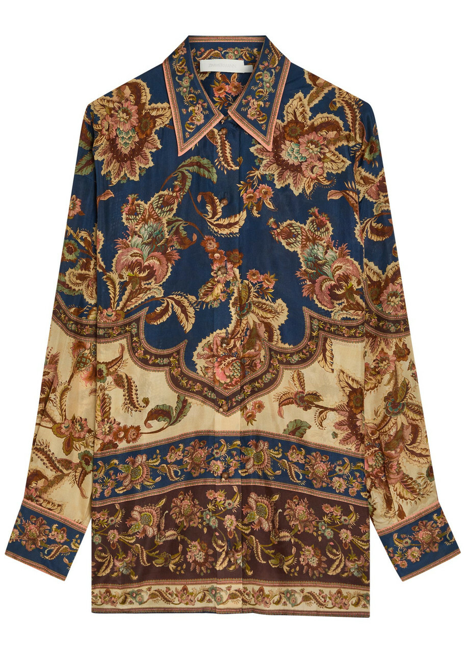 Zimmermann Aster Printed Silk Shirt Navy