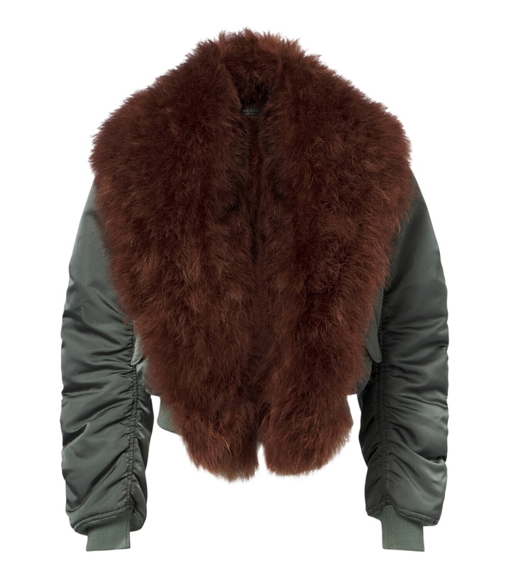 Photo: Gucci Feather-trimmed silk duchesse bomber jacket