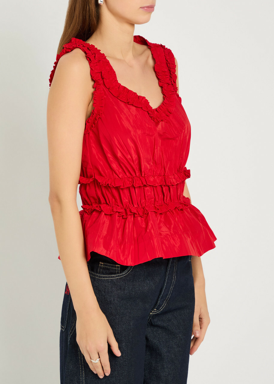 Damson Madder Everly Ruffled Taffeta Blouse Red