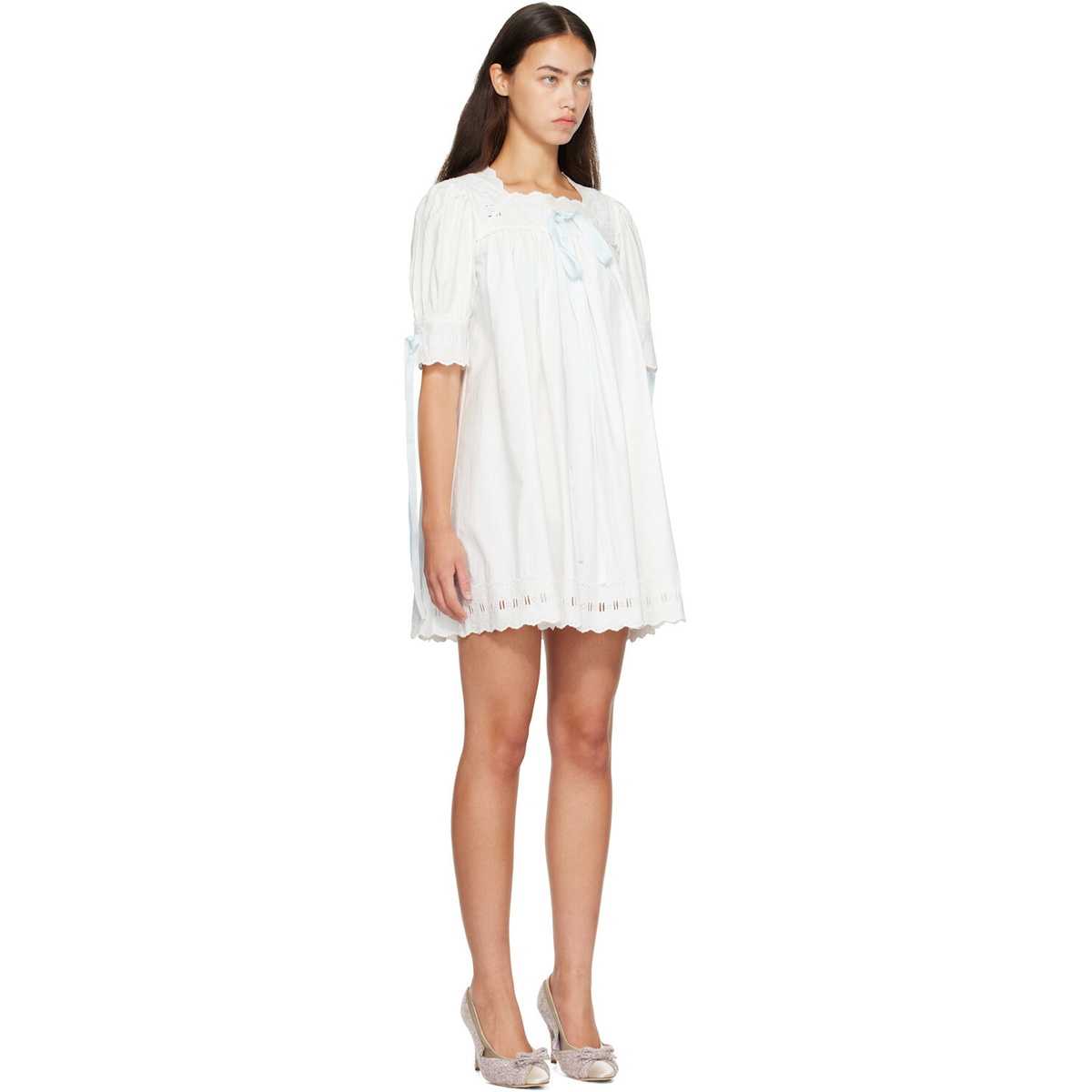 Sandy Liang White & Blue Daikon Minidress
