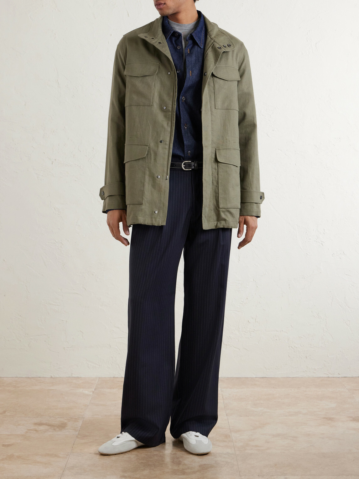 Kiton - Suede-Trimmed Linen Field Jacket - Green