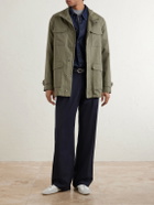 Kiton - Suede-Trimmed Linen Field Jacket - Green