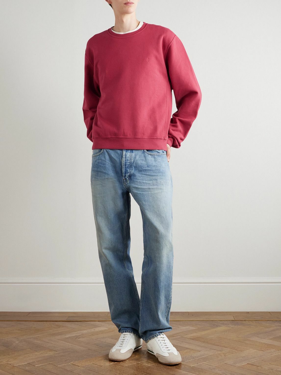 SAINT LAURENT - Logo-Embroidered Cotton-Jersey Sweatshirt - Red