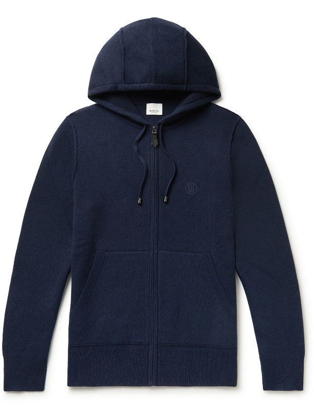 Photo: Burberry - Logo-Embroidered Cashmere-Blend Zip-Up Hoodie - Blue
