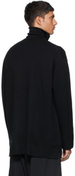 Yohji Yamamoto Black Wool Floral Intarsia Turtleneck Sweater