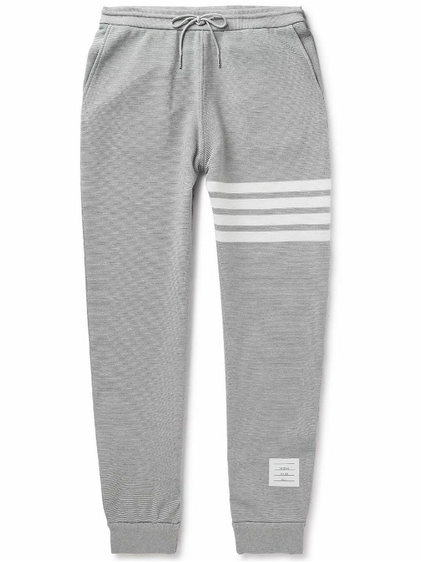 Photo: Thom Browne - Tapered Striped Ribbed Cotton-Jersey Sweatpants - Gray
