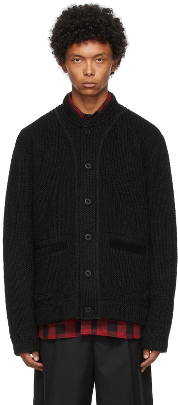 Photo: Junya Watanabe Black Knit Varsity Collar Cardigan