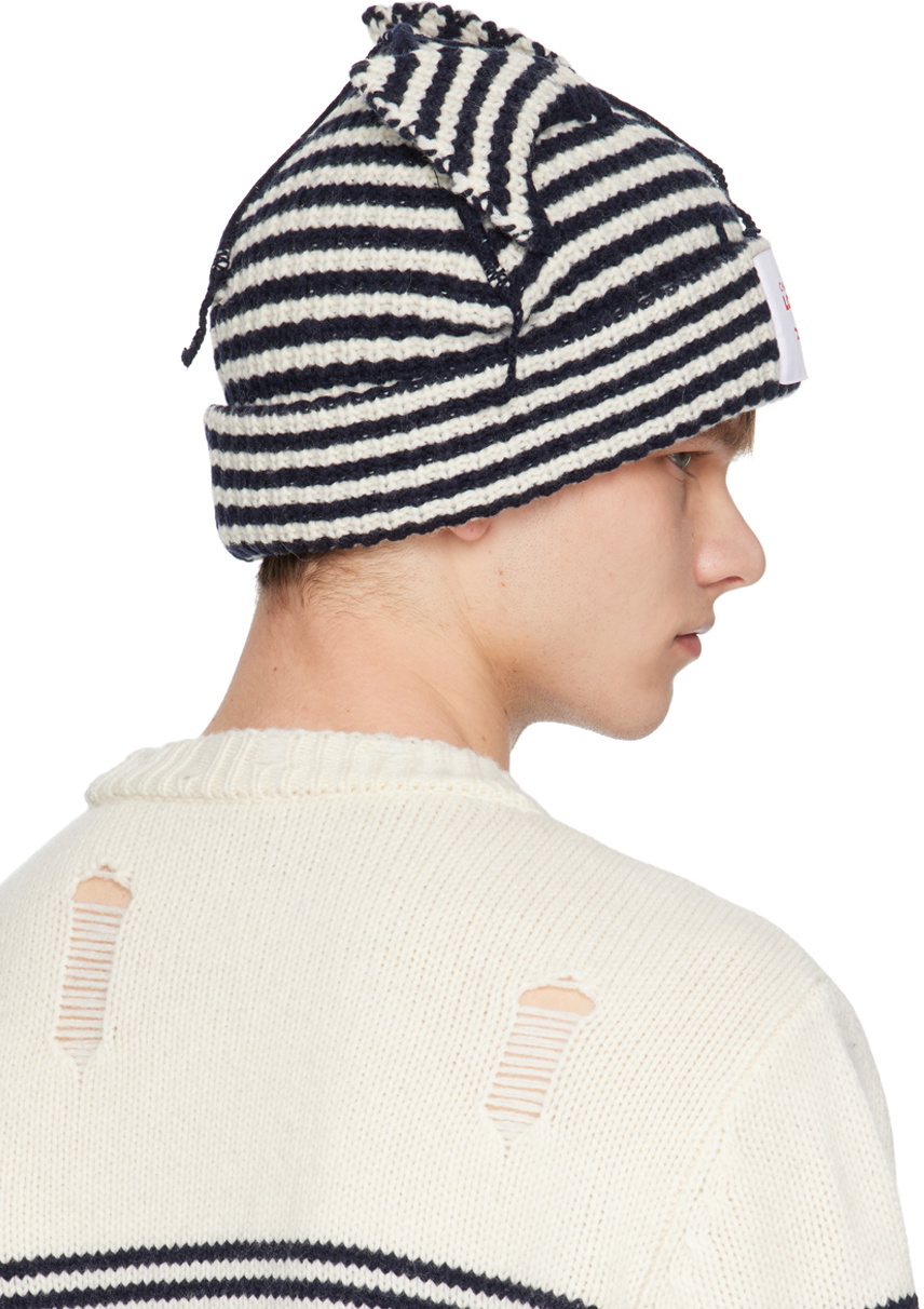 関送込♪Charles Jeffrey LOVERBOY/Chunky Ears Beanie Stripe CHUNKY EARS BEANIE EXCLUSIVE in ECRU AND BLACK