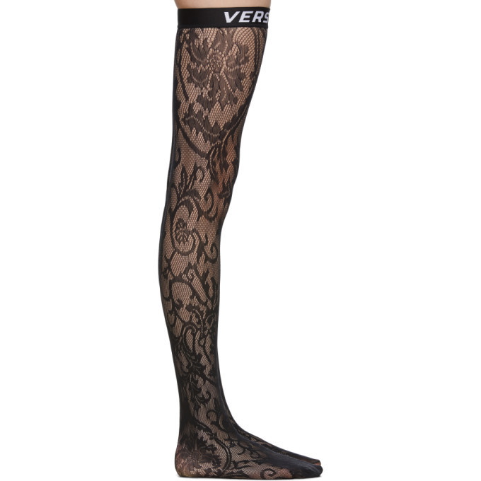 Photo: Versace Underwear Black Logo Band Lace Stockings