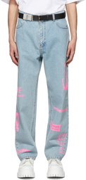 We11done Blue Neon Logo Jeans