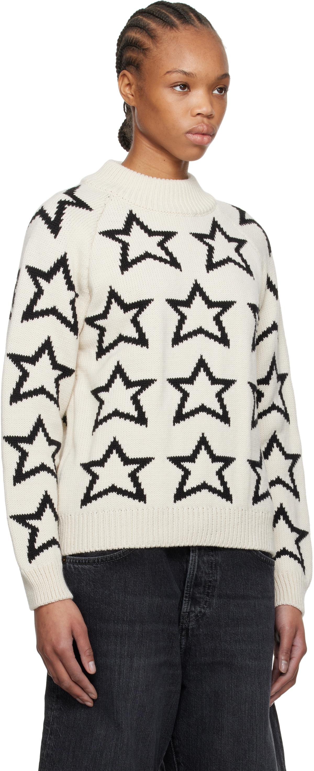 Re/Done Beige & Black Mock Neck Star Sweater