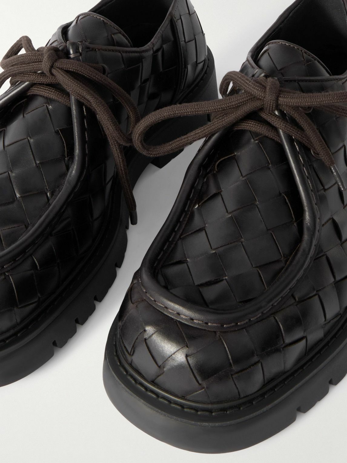 Bottega Veneta - Intrecciato Leather Derby Shoes - Brown Bottega