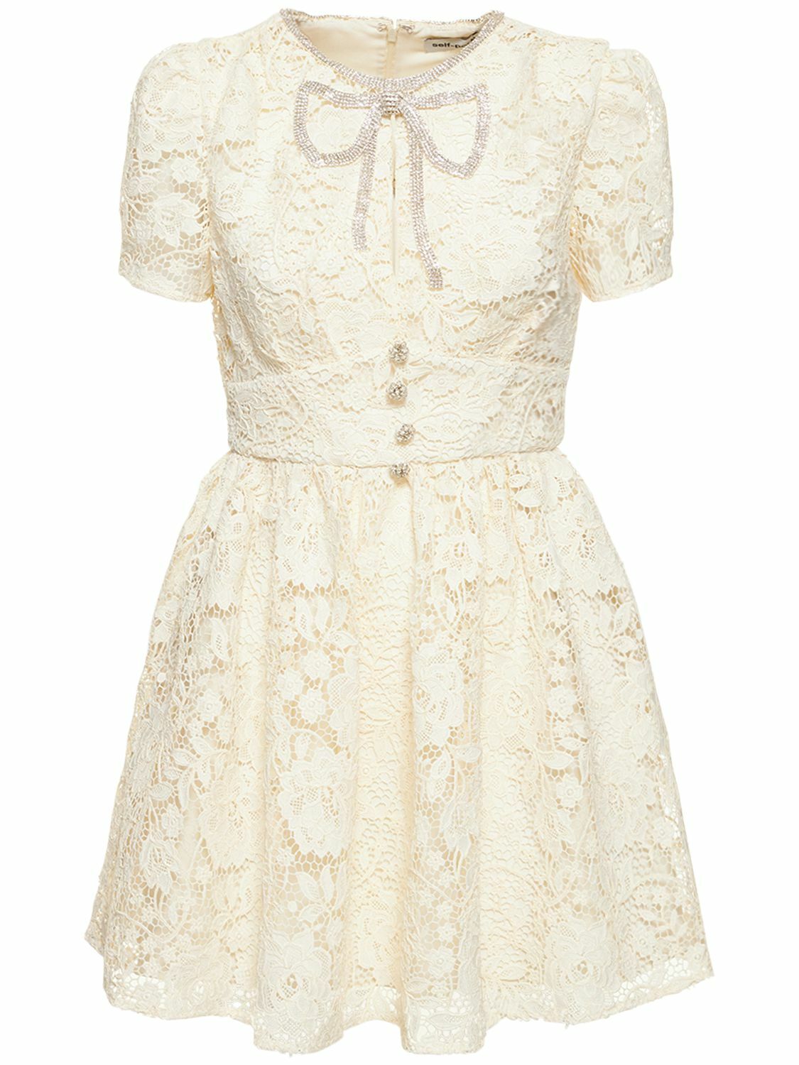 Florecita | White Embellished Lace Mini Dress With Sash Detail