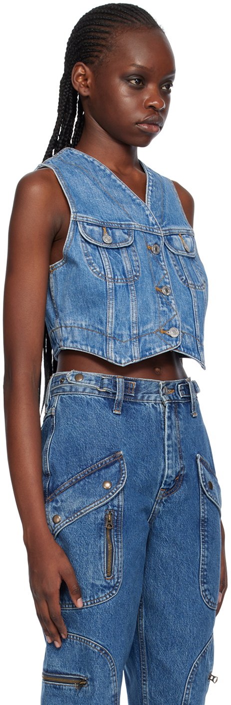 Re/Done Blue Micro Trucker Denim Vest