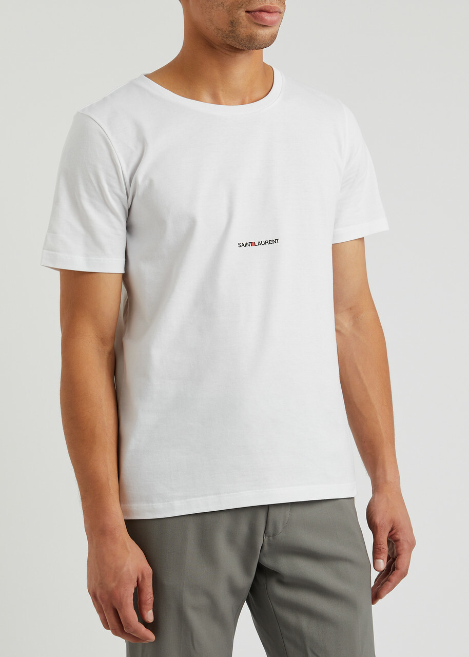 Tシャツ・カットソー Saint Laurent White Cotton T-Shirt With Logo Saint Laurent Logo-print Cotton T-shirt White Saint Laurent