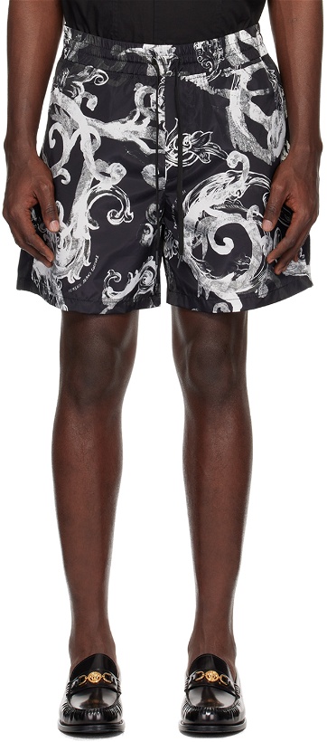 Photo: Versace Jeans Couture Black & White Watercolor Couture Shorts