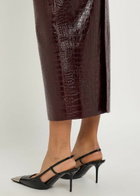 Nour Hammour Elyse Crocodile-effect Leather Midi Skirt Black