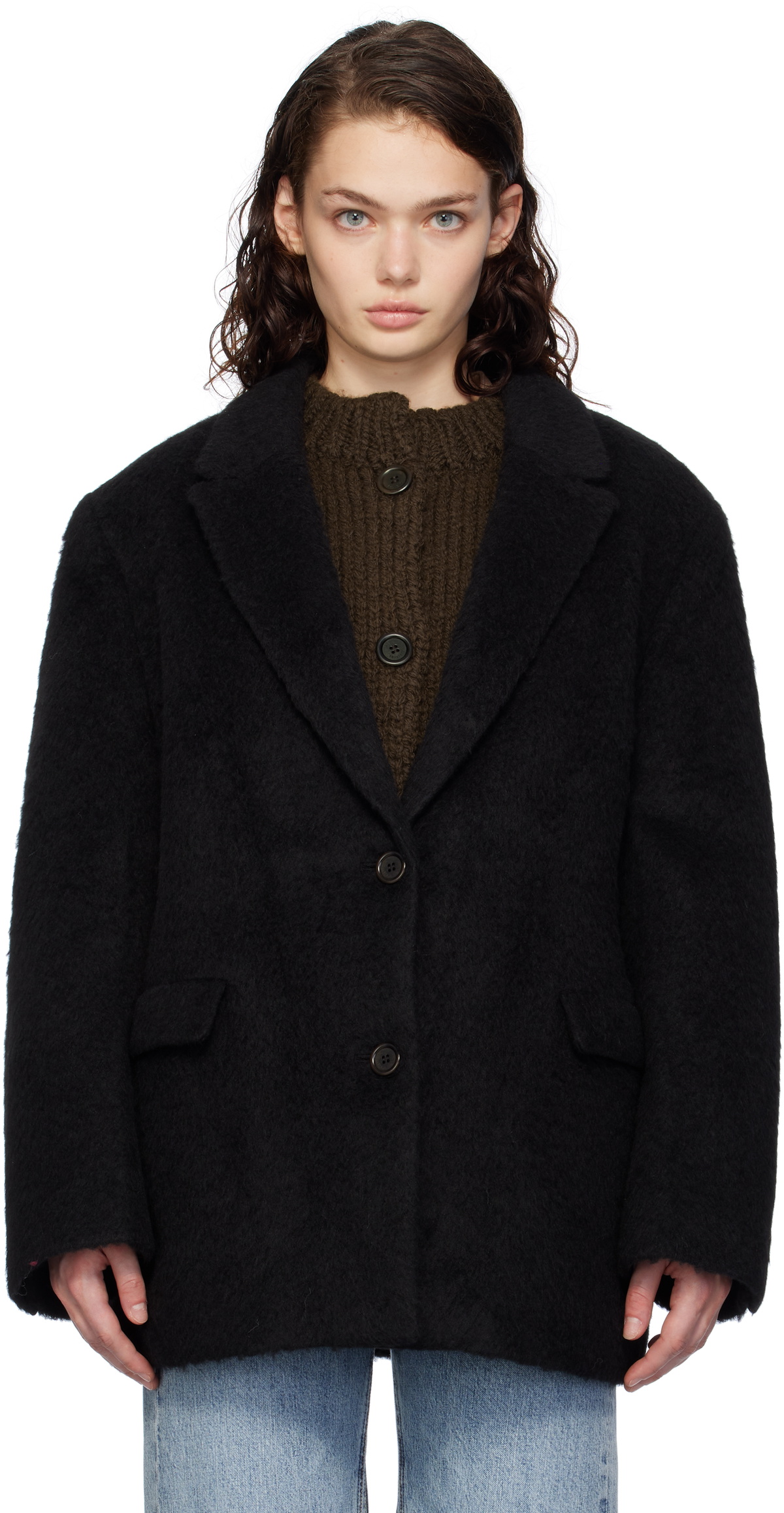 AMOMENTO Brown Alpaca Raglan Coat AMOMENTO