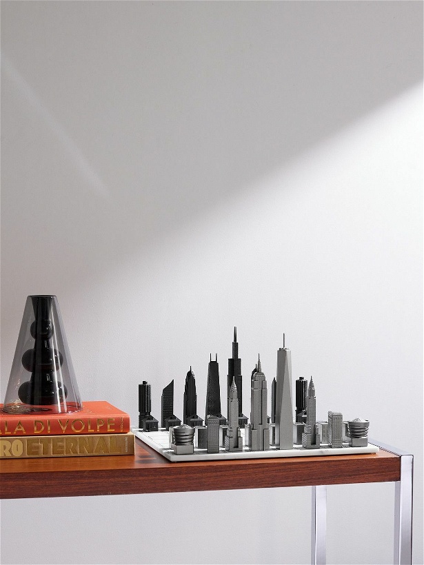 Photo: Skyline Chess - Chicago vs New York Stainless Steel and Marble Chess Set
