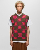Awake Checkered Floral Sweater Vest Brown|Pink - Mens - Vests