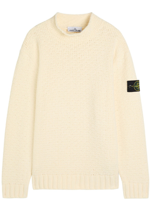 Photo: Stone Island Logo Cotton-chenille Jumper Ivory