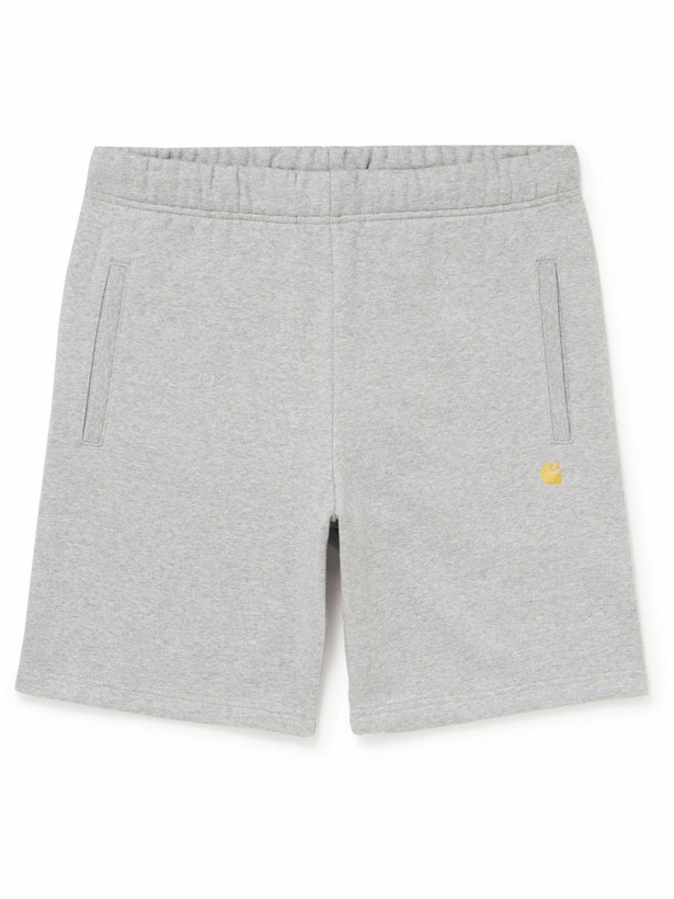 Photo: Carhartt WIP - Chase Straight-Leg Logo-Embroidered Cotton-Blend Jersey Shorts - Gray