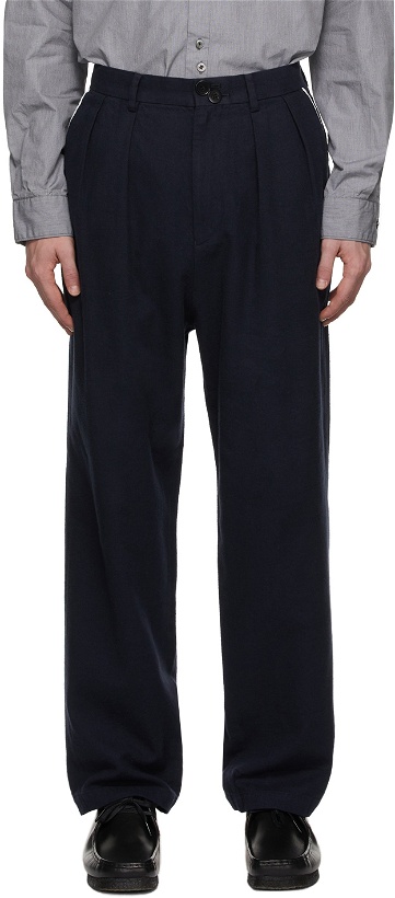 Photo: Undercoverism Navy Double Button Pleated Trousers