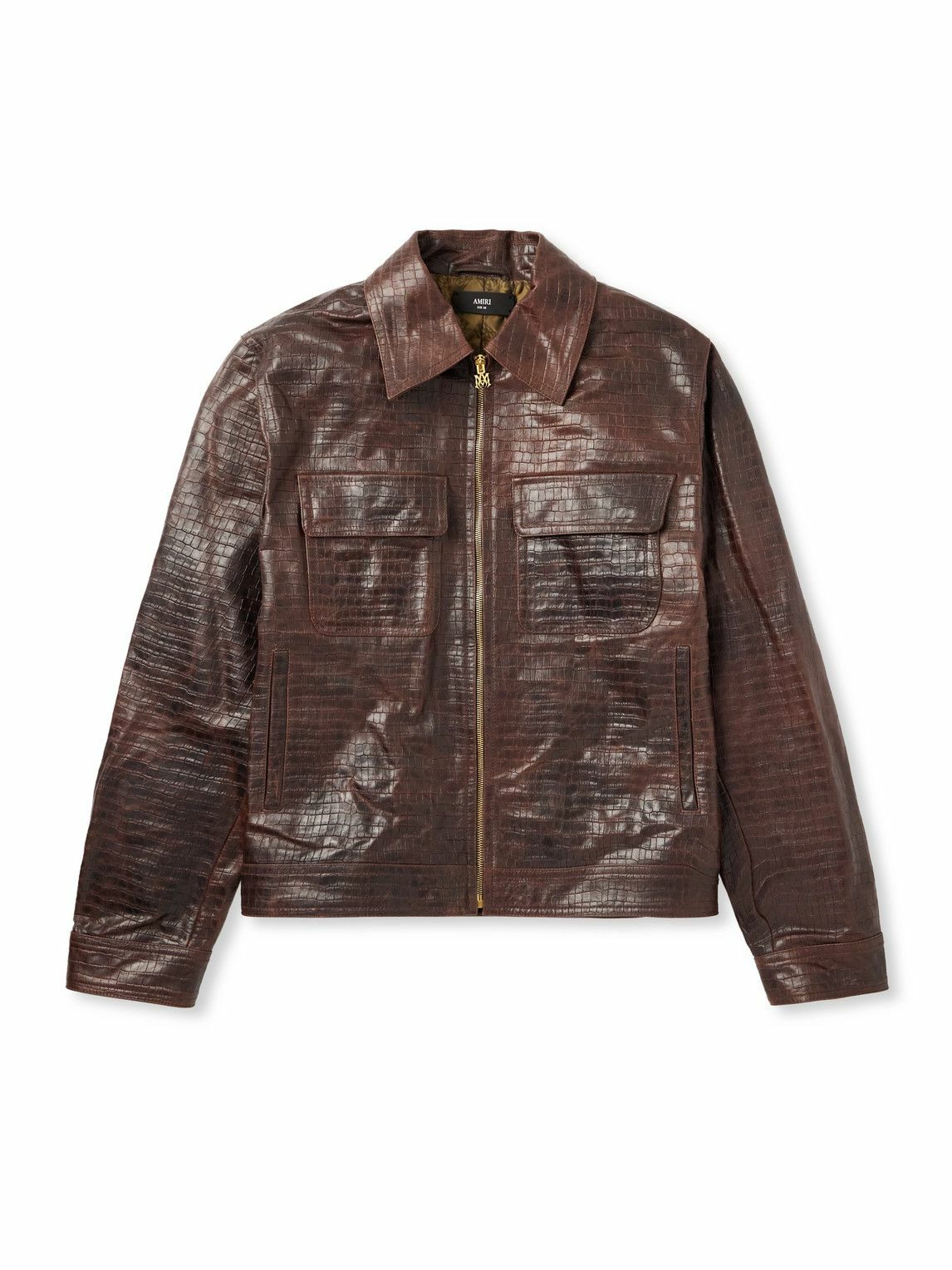 AMIRI - Croc-Effect Leather Jacket - Brown