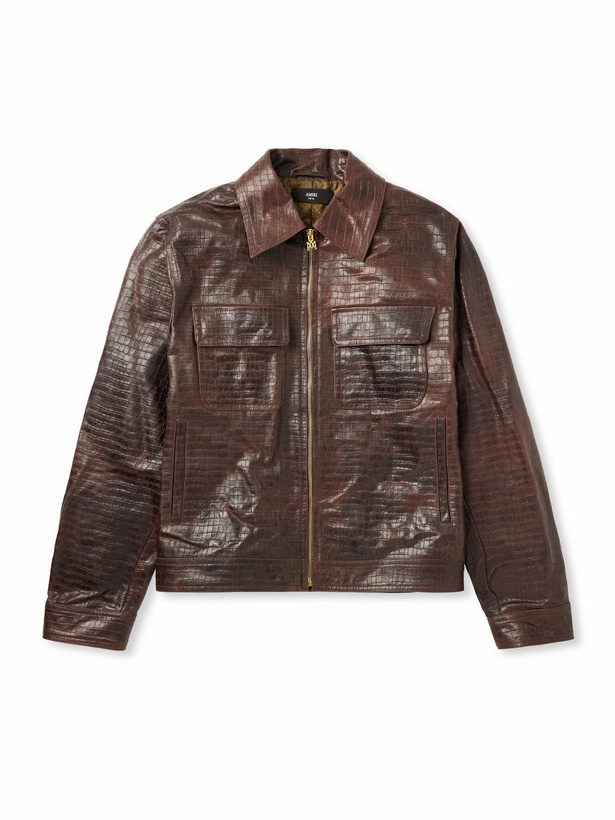 Photo: AMIRI - Croc-Effect Leather Jacket - Brown
