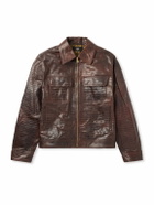 AMIRI - Croc-Effect Leather Jacket - Brown