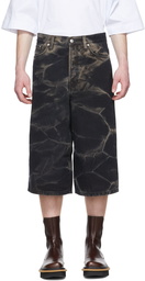 Dries Van Noten Black & Beige Denim Shorts