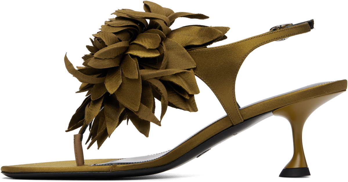 Proenza Schouler Khaki Tee Thong Flower Heeled Sandals