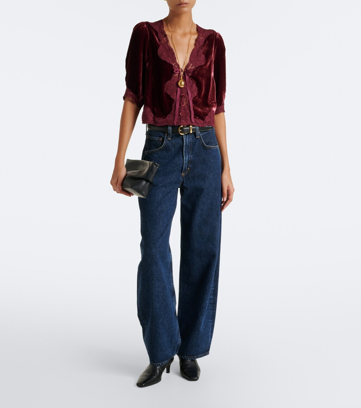 Rixo Ursula lace-trimmed velvet top