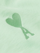 AMI PARIS - Logo-Embroidered Organic Cotton-Jersey Hoodie - Green