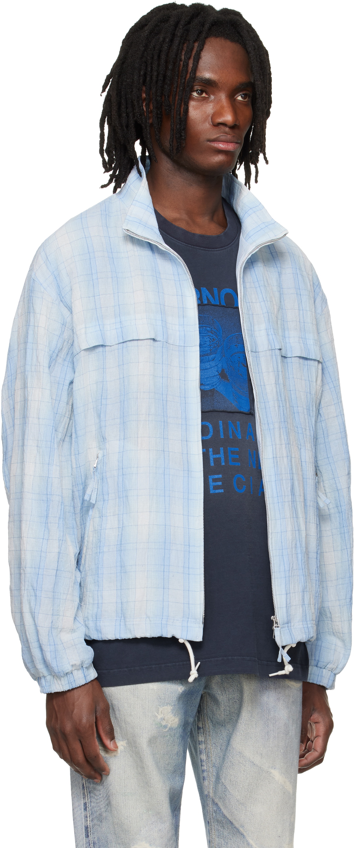 Solid Homme Blue High Neck Check Blouson Jacket