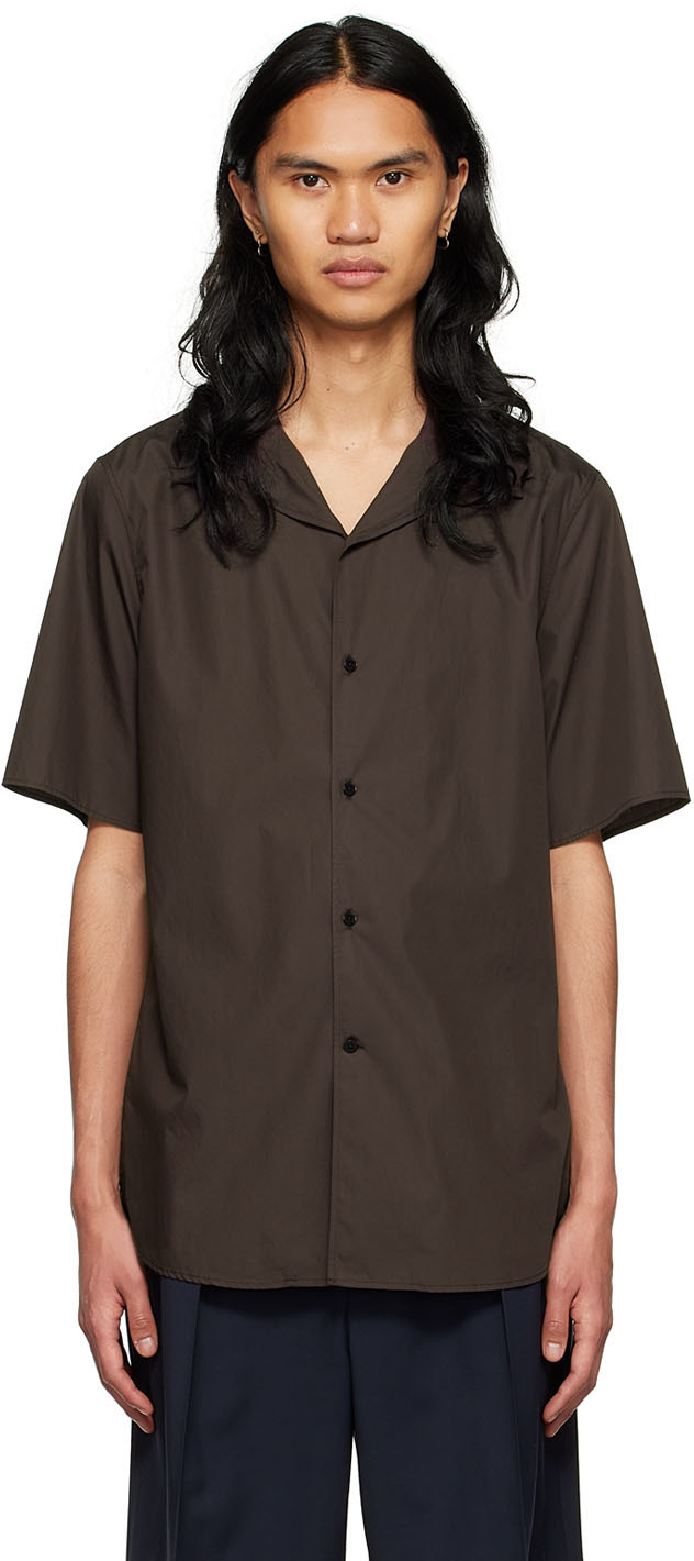 トップス THE ROW Bec Short Sleeve Button-Up Shirt The Row Brown Giuseppe Shirt The Row
