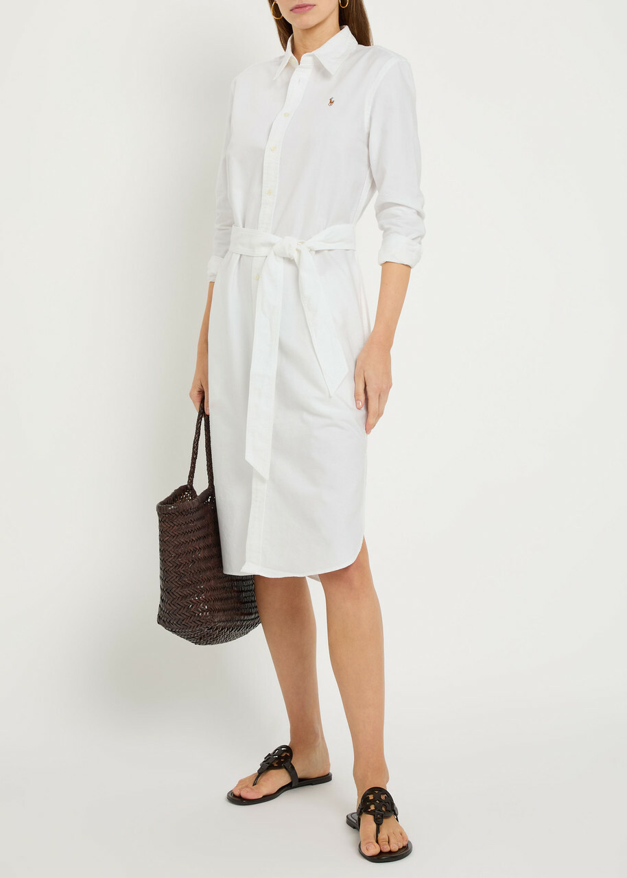 Polo Ralph Lauren Belted Cotton Midi Shirt Dress White