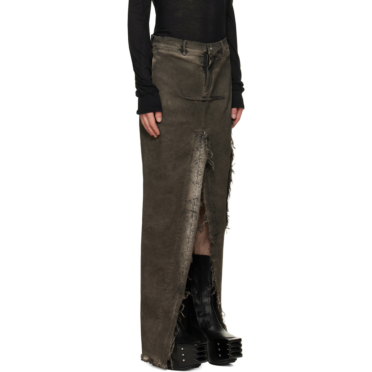 Rick Owens Gray Tower Sliced Denim Maxi Skirt